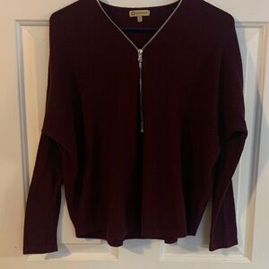 Democracy Burgundy Long Sleeve Zip-Up Top